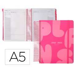 Agenda escolar antartik 25-26 espiral plans rosa fucsia dia pagina a5 bilingüe papel fsc 80 gr