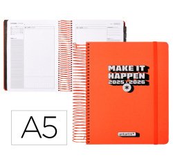 Agenda escolar antartik 25-26 espiral neon rosa dia pagina a5 bilingüe papel fsc 80 gr