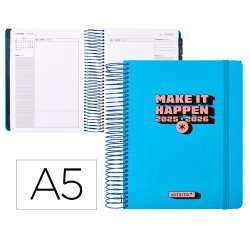 Agenda escolar antartik 25-26 espiral neon azul dia pagina a5 bilingüe papel fsc 80 gr