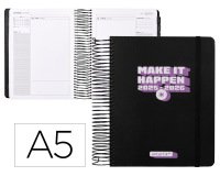 Agenda escolar antartik 25-26 espiral neon negro dia pagina a5 bilingüe papel fsc 80 gr