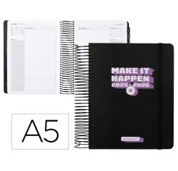 Agenda escolar antartik 25-26 espiral neon negro dia pagina a5 bilingüe papel fsc 80 gr