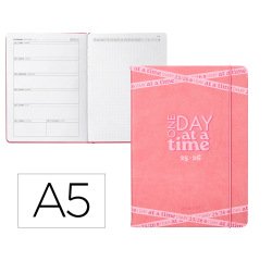 Agenda escolar antartik 25-26 encuadernada go! simil piel rosa semana vista a5 bilingüe papel fsc 80 gr