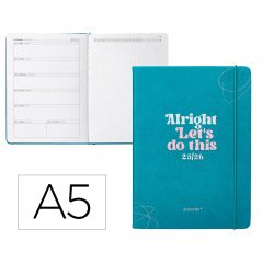 Agenda escolar antartik 25-26 encuadernada go! simil piel verde semana vista a5 bilingüe papel fsc 80 gr