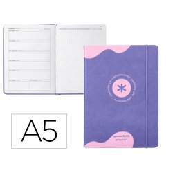 Agenda escolar antartik 25-26 encuadernada go! simil piel morado semana vista a5 bilingüe papel fsc 80 gr