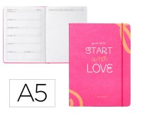 Agenda escolar antartik 25-26 encuadernada go! simil piel fucsia semana vista a5 bilingüe papel fsc 80 gr