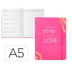 Agenda escolar antartik 25-26 encuadernada go! simil piel fucsia semana vista a5 bilingüe papel fsc 80 gr