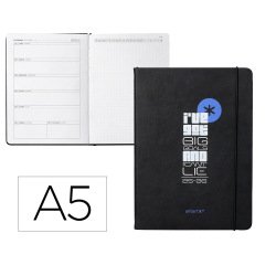 Agenda escolar antartik 25-26 encuadernada go! simil piel negro semana vista a5 bilingüepapel fsc 80 gr
