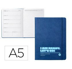 Agenda escolar antartik 25-26 encuadernada go! simil piel azul oscuro semana vista a5 bilingüe papel fsc 80 gr