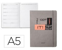 Agenda escolar antartik 25-26 encuadernada go! simil piel gris semana vista a5 bilingüe papel fsc 80 gr