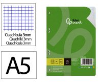 Recambio liderpapel a5 100 hojas 75gr cuadro 3mm con margen 6 taladros