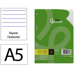 Recambio liderpapel din a5 100 hojas 75 gr horizontal con margen 6 taladros