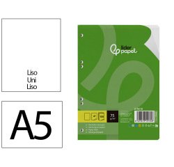 Recambio liderpapel din a5 100 hojas 75 gr liso sin margen 6 taladros