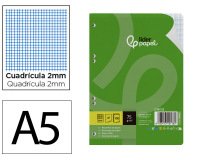 Recambio liderpapel din a5 100 hojas 75 gr milimetrado sin margen 6 taladros
