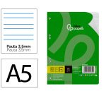 Recambio liderpapel din a5 100 hojas 75 gr pauta 4 3.5mm con margen 6 taladros
