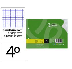 Recambio liderpapel din a5 apaisado 100 hojas 75 gr cuadro 3 mm 2 taladros con margen