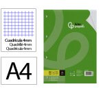 Recambio liderpapel a4 100 hojas 75gr cuadro 4mm con margen 4 taladros