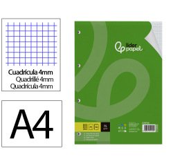 Recambio liderpapel a4 100 hojas 75gr cuadro 4mm con margen sin taladros