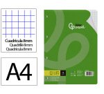 Recambio liderpapel a4 100 hojas 75gr cuadro 8mm con margen 4 taladros