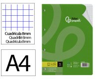 Recambio liderpapel a4 100 hojas 75gr cuadro 8mm con margen 4 taladros