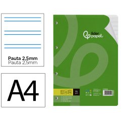 Recambio liderpapel a4 100 hojas 75gr pauta 5 2.5mm con margen 4 taladros