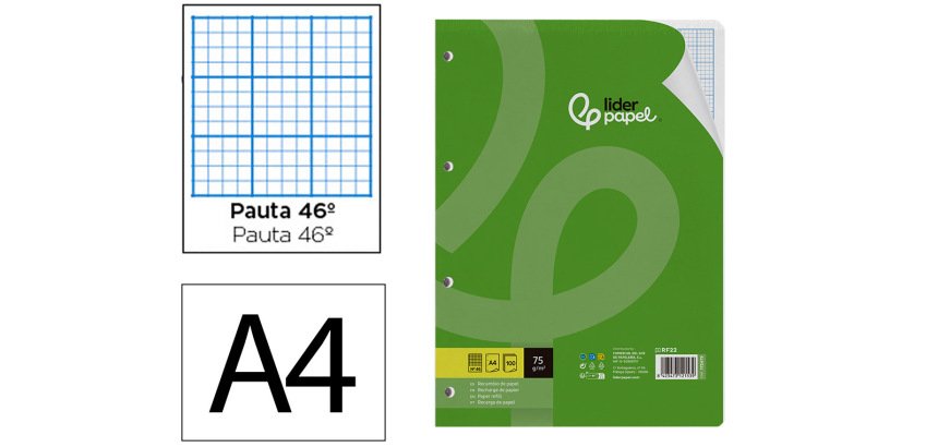Recambio liderpapel a4 100 hojas 75gr rayado nº46 4 taladros