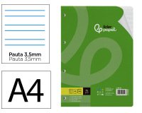 Recambio liderpapel din a4 100 hojas 75 gr pauta 4 3.5mm con margen 4 taladros