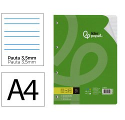 Recambio liderpapel din a4 100 hojas 75 gr pauta 4 3.5mm con margen 4 taladros