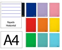 Cuaderno espiral liderpapel a4 micro smart tapa blanda 80h 75gr horizontal 7mm doble margen 4 taladros colores