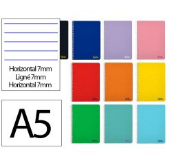 Cuaderno espiral liderpapel a5 micro smart tapa blanda 80h 75gr horizontal 7mm doble margen 6 taladros colores