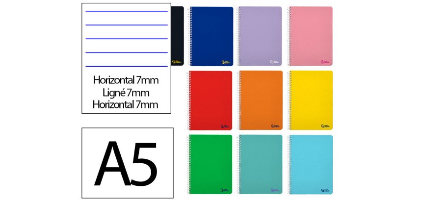 Cuaderno espiral liderpapel a5 micro smart tapa blanda 80h 75gr horizontal 7mm doble margen 6 taladros colores