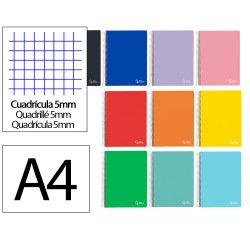 Cuaderno espiral liderpapel a4 micro witty tapa dura 120h 90gr cuadro 5mm 5 bandas 4 taladros colores surtidos