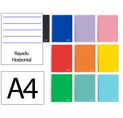 Cuaderno espiral liderpapel a4 micro witty tapa dura 120h 90gr horizontal 8mm 5 bandas 4 taladros colores surtidos