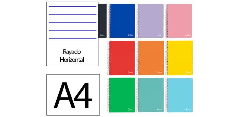 Cuaderno espiral liderpapel a4 micro witty tapa dura 120h 90gr horizontal 8mm 5 bandas 4 taladros colores surtidos