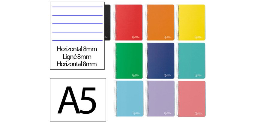 Cuaderno espiral liderpapel a5 micro witty tapa dura 120h 90gr horizontal 8mm 5 bandas 6 taladros colores surtidos