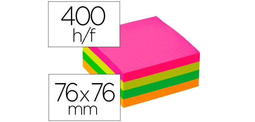 Bloc de notas adhesivas quita y pon Q-connect 76 x 76 mm fluorescente con 400 hojas