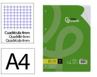 Recambio liderpapel a4 80 hojas 75gr cuadro 4 mm con margen 4 taladros