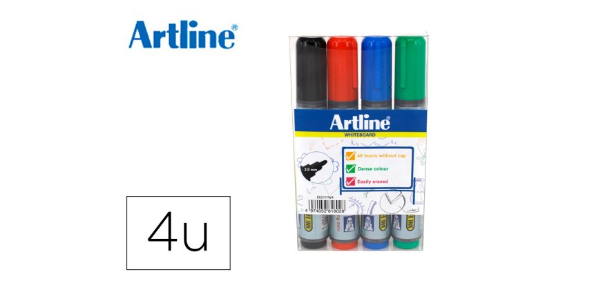 Rotulador artline pizarra ek517/w4 punta redonda 2 mm bolsa de 4 unidades colores surtidos