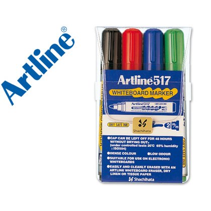 Rotulador artline pizarra ek-517/4 punta redonda 2 mm bolsa de 4 unidades colores surtidos