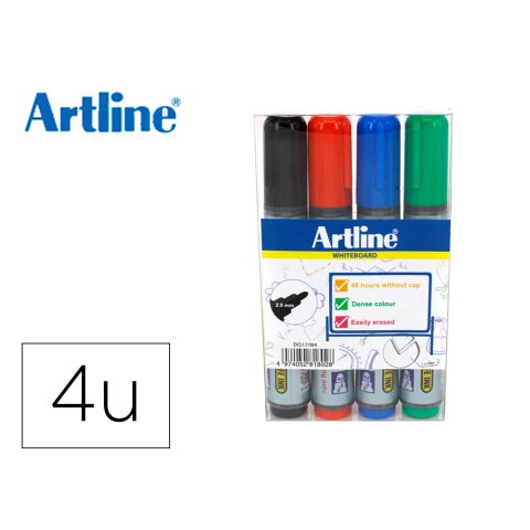 Rotulador artline pizarra ek517/w4 punta redonda 2 mm bolsa de 4 unidades colores surtidos