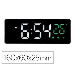 Reloj q-connect sobremesa digital con temperatura 3 alarmas control de voz 160x60x25mm