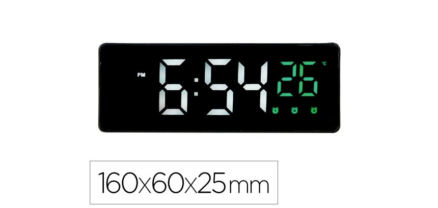 Reloj q-connect sobremesa digital con temperatura 3 alarmas control de voz 160x60x25mm