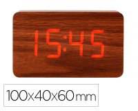 Reloj q-connect sobremesa digital acabado madera luz roja 100x40x60mm