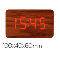 Reloj q-connect sobremesa digital acabado madera luz roja 100x40x60mm