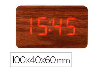 Reloj q-connect sobremesa digital acabado madera luz roja 100x40x60mm