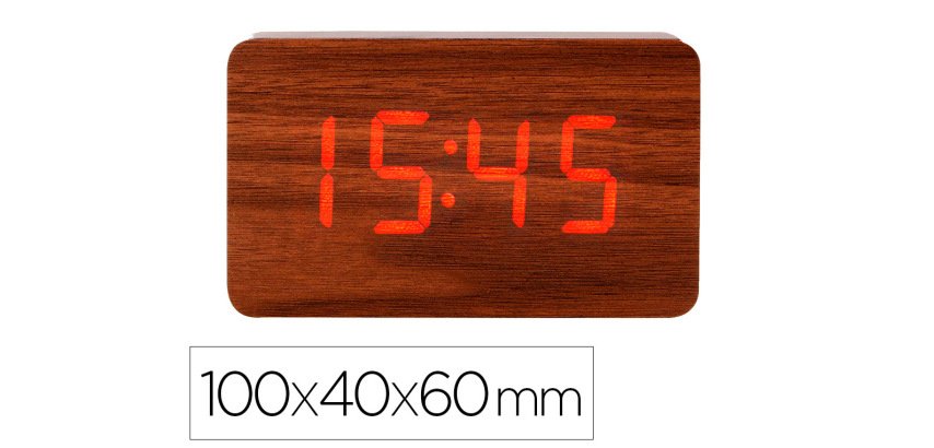 Reloj q-connect sobremesa digital acabado madera luz roja 100x40x60mm