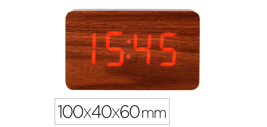 Reloj q-connect sobremesa digital acabado madera luz roja 100x40x60mm