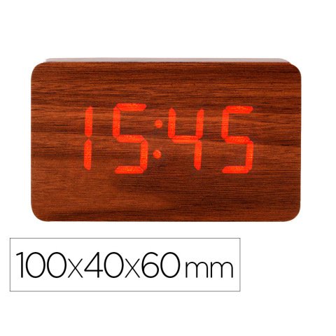 Reloj q-connect sobremesa digital acabado madera luz roja 100x40x60mm