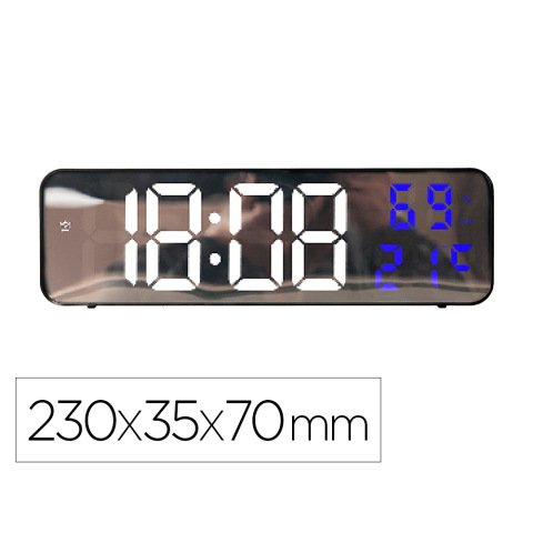 Reloj q-connect de pared y sobremesa digital con temperatura 230x35x70 mm