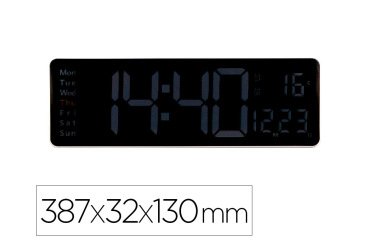 Reloj q-connect de pared y sobremesa digital con temperatura y mando a distancia 387x32x130 mm