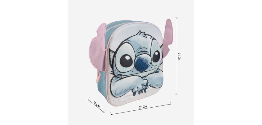 Mochila infantil 3d aplicaciones stitch 220x270x100 mm